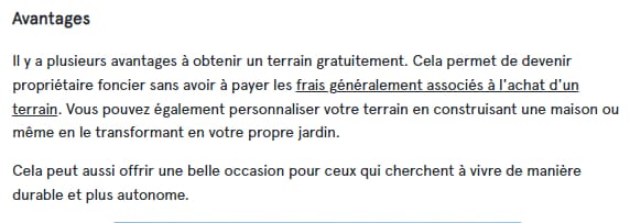 terrain à donner gratuitement avantages