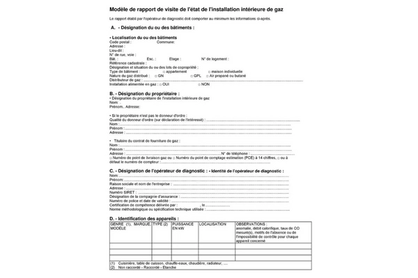 Tarifs diagnostic gaz rapport d'inspection